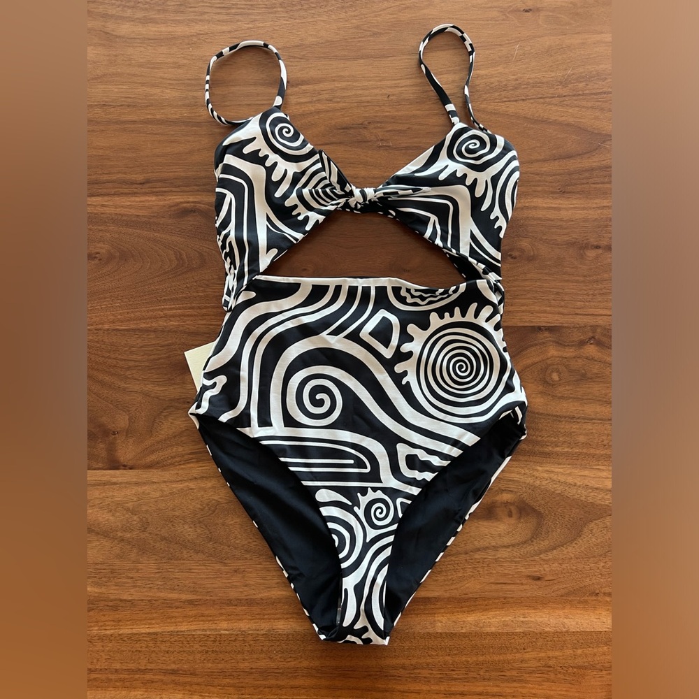 Mara Hoffman Black and White Cutout One-Piece Swimsuit
